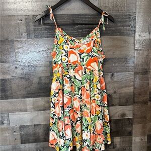 Patrons of Peace Coral, Green & Navy Floral Tie-Shoulder Dress